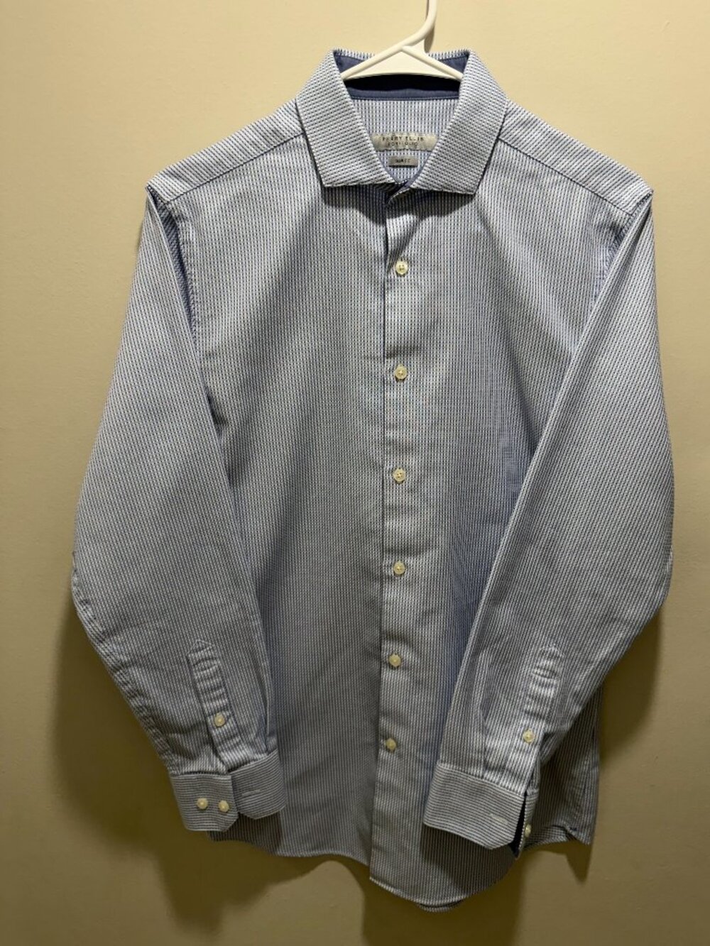 Perry Ellis Portfolio Men's 14.5 32/33 Blue White Micro Check Dress Shirt